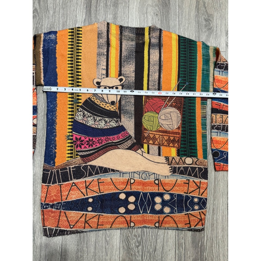 Women Wool Cotton Sweater L Oversized Polar Bear Knitting Graphic Novelty Orange - Picture 7 of 12